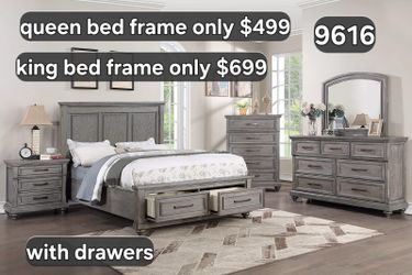 Queen bed with drawers frame only $499