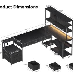 L-Shaped Desk with 5 Drawers