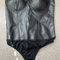 Faux Leather Corset Bustier Bodysuit