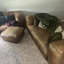 Distressed Leather Sofa Set