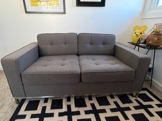 Modern Gray Mid-Century Loveseat / 2-Seater Sofa – Good Condition