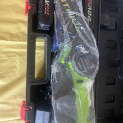 New 6 inches mini lithium chainsaw. It comes with safety, gloves, and safety glasses and a small case.