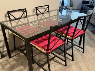 Glass Top Dining Table Set with Storage Shelf