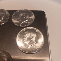 Five Kennedy Half Dollars 1964 Mint Condition