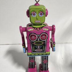 Vintage Schylling Roberta Robot Tin Wind Up Toy Lithographed Collectible Display

