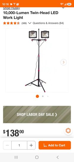 Shop Husky
10,000-Lumen Twin-Head LED Work Light