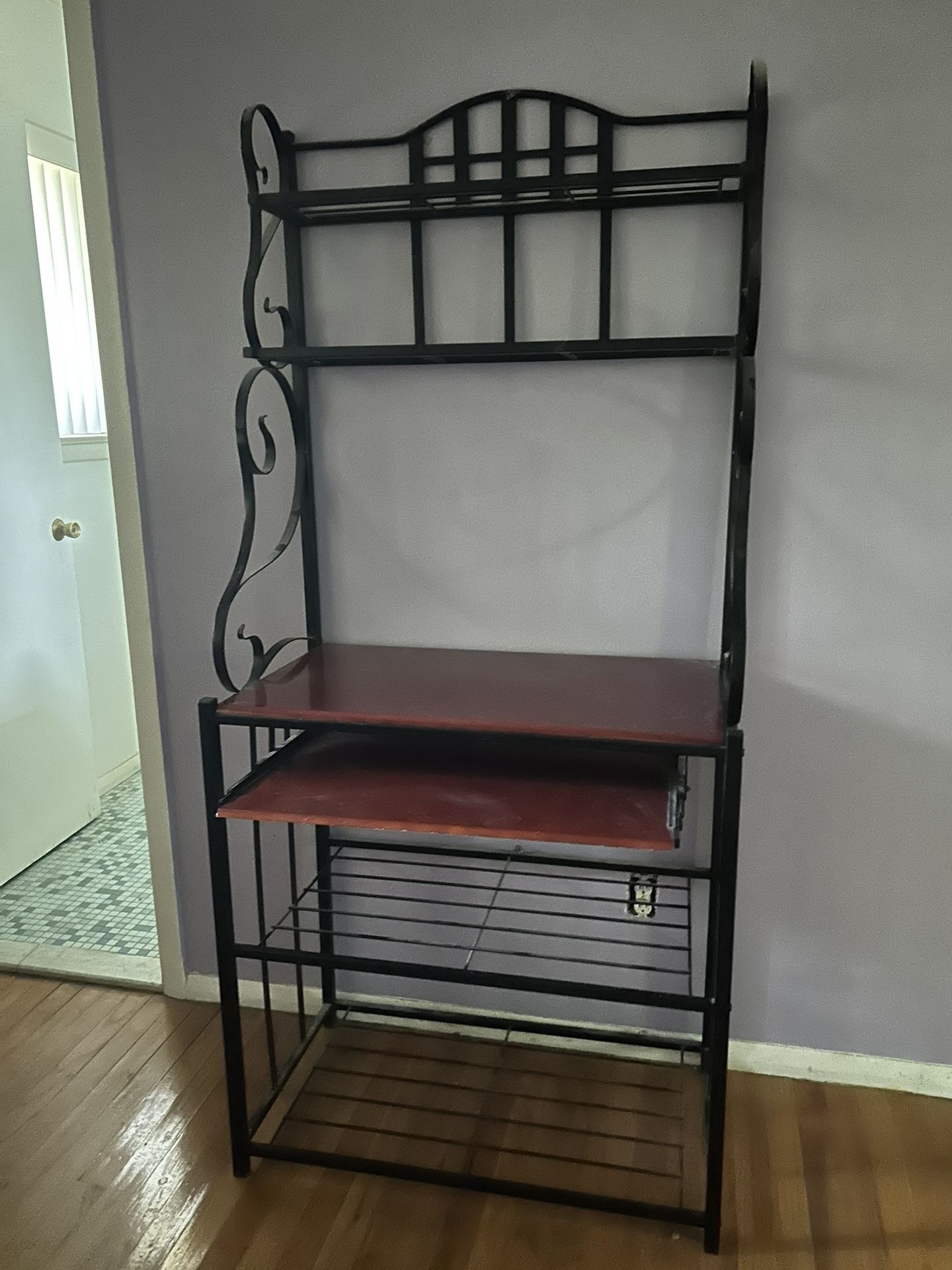Metal Bakers Rack With Wood Shelves