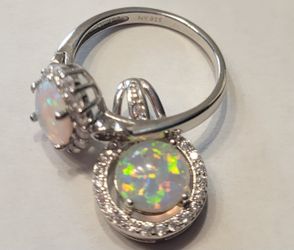 925 Sterling Silver Halo Fire Opal Ring and Pendant October Birthstone NYC