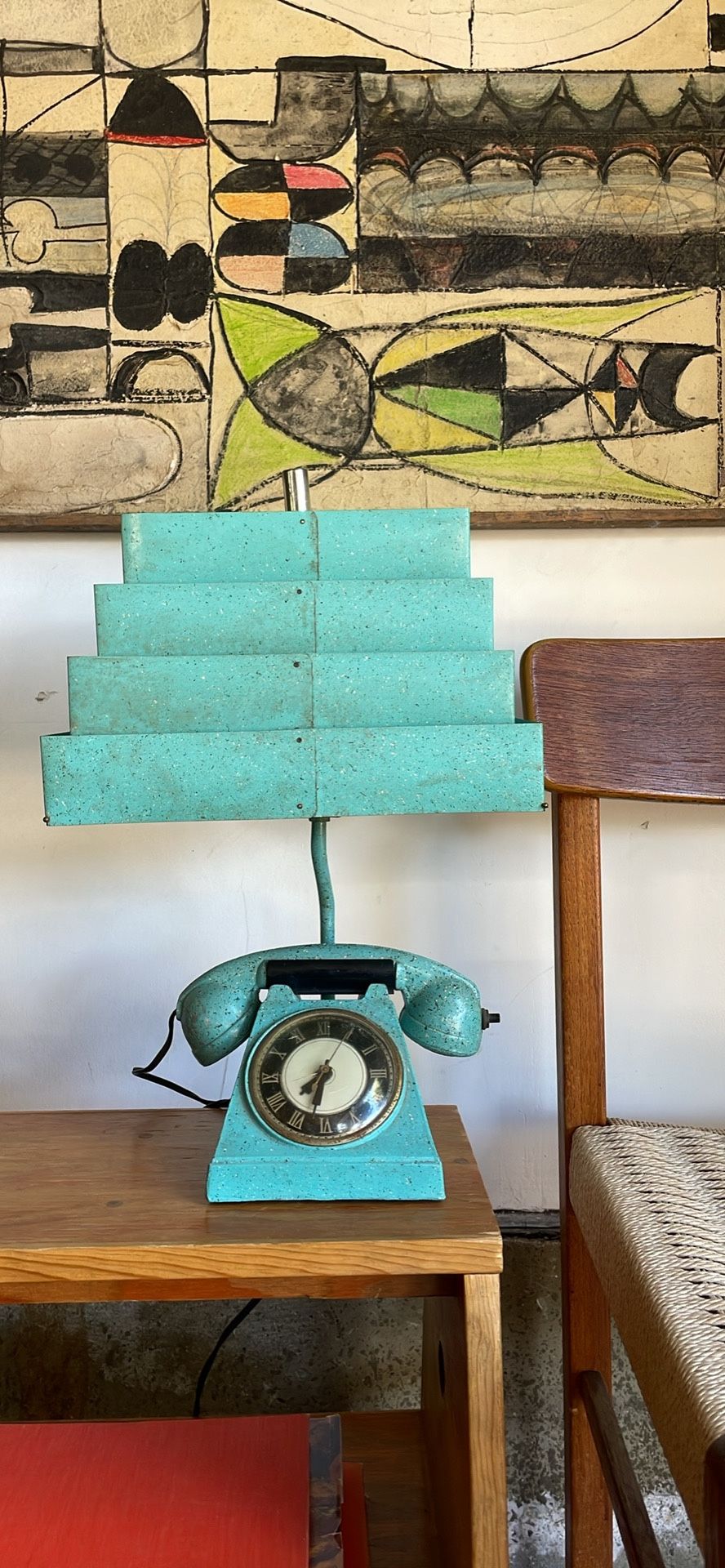 Mid Century Turquoise Blue Telephone Table Lamp
