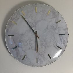 20" White Marble Wall Clock with Gold Accents