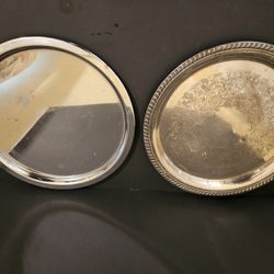 2) Vintage Round Silver Serving Trays.