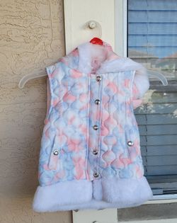 "LITTLE LADS" GIRL'S PASTEL SPARKLE UNICORN FAUX FUR PUFFER VEST...SIZE 5