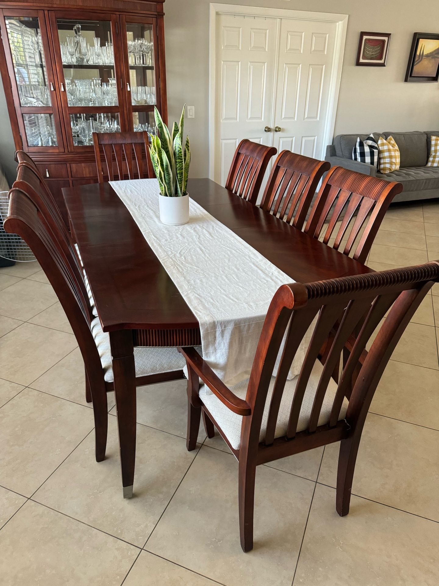 Dining Table , 8 chairs,  Glass Cabinet 