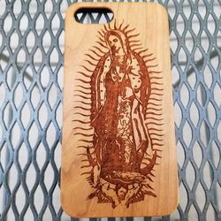 Lady of Guadalupe design laser engraved wood case for iphone and Samsung Galaxy