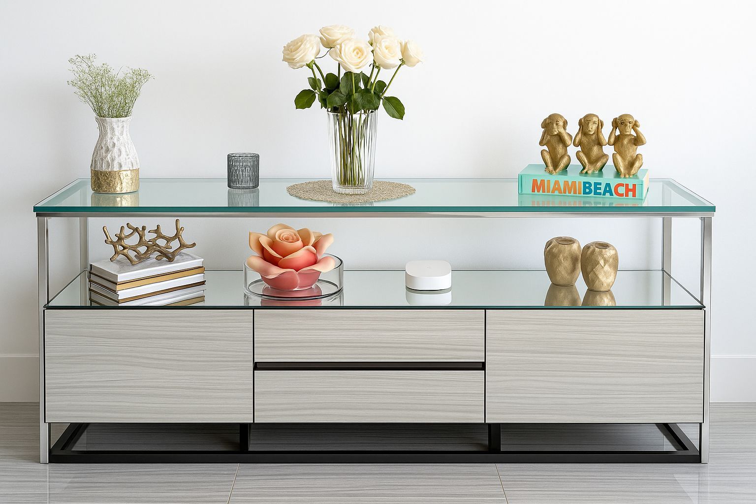 Modern Glass And Mirror TV Console - Contemporary 
