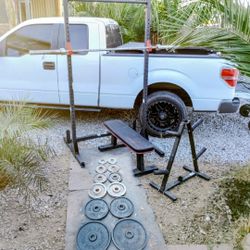 240lbs Olympic Weights+ Squat Rack+ Olympic Bar + Bench + Tree