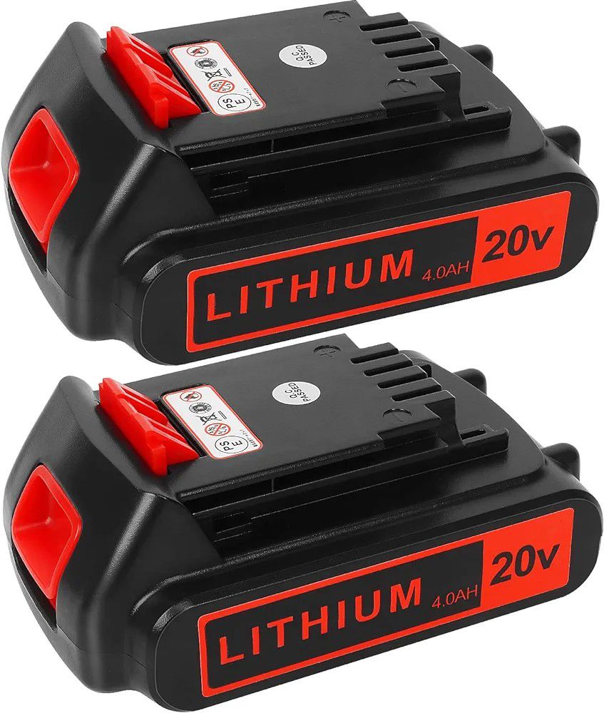 2Battery 20v BLACK+ DECKER Lithium: Batteries 20 Volt Max 4.0 ah Replacement Compatible with Cordless Power Tools XR Li- ion 2 Pack 20volt Drill LB