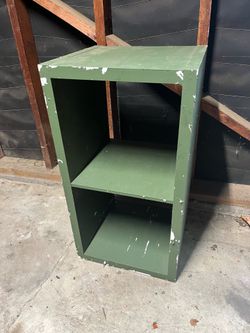 Wooden organizer cabinet, 2x1 squares are each 1 cubic ft
