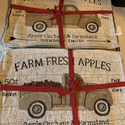 2 Sets Of 4 Pc Truck Weaved Fabric Placemats W/ Apple Accents 