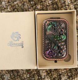 COMPACT MIRROR Beneszfit Peacock Enamel Folding Mirror in  Original Box $ 20