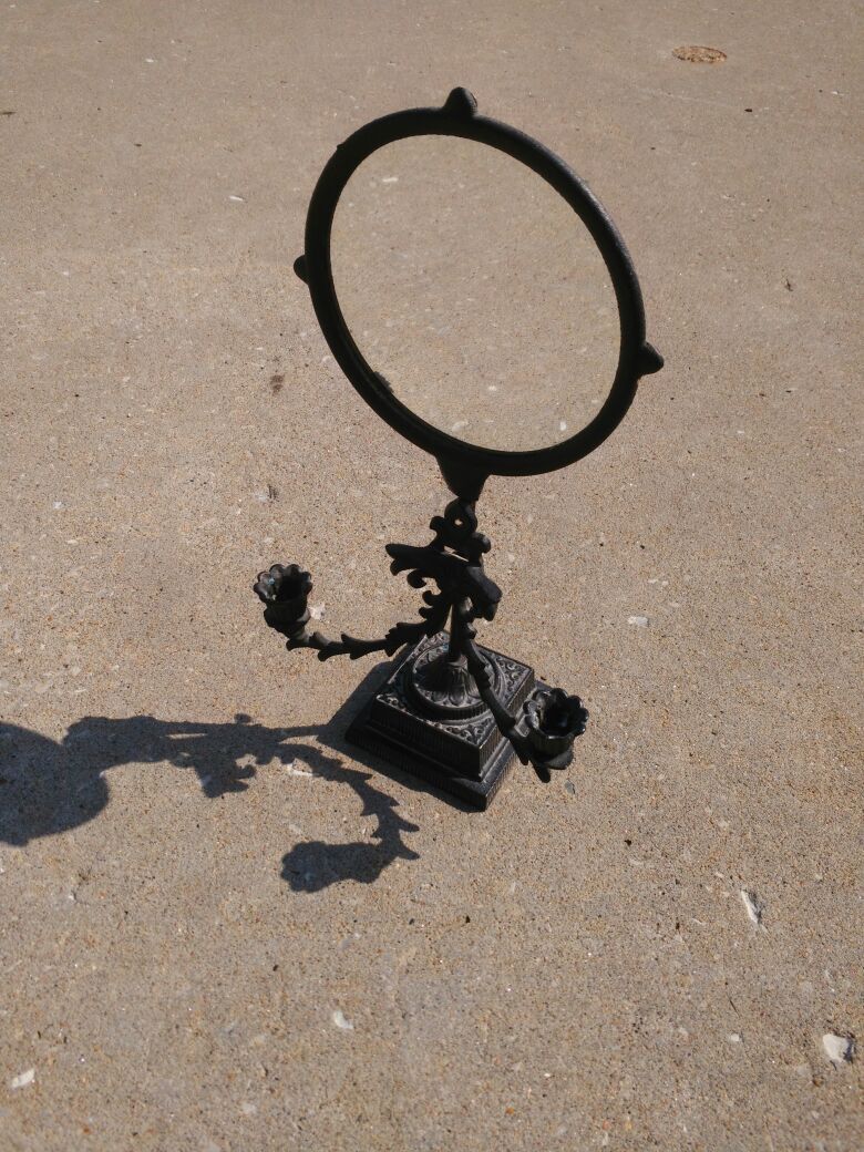 Antique Cast Iron Adjustable Shaving Mirror w/ candle holders