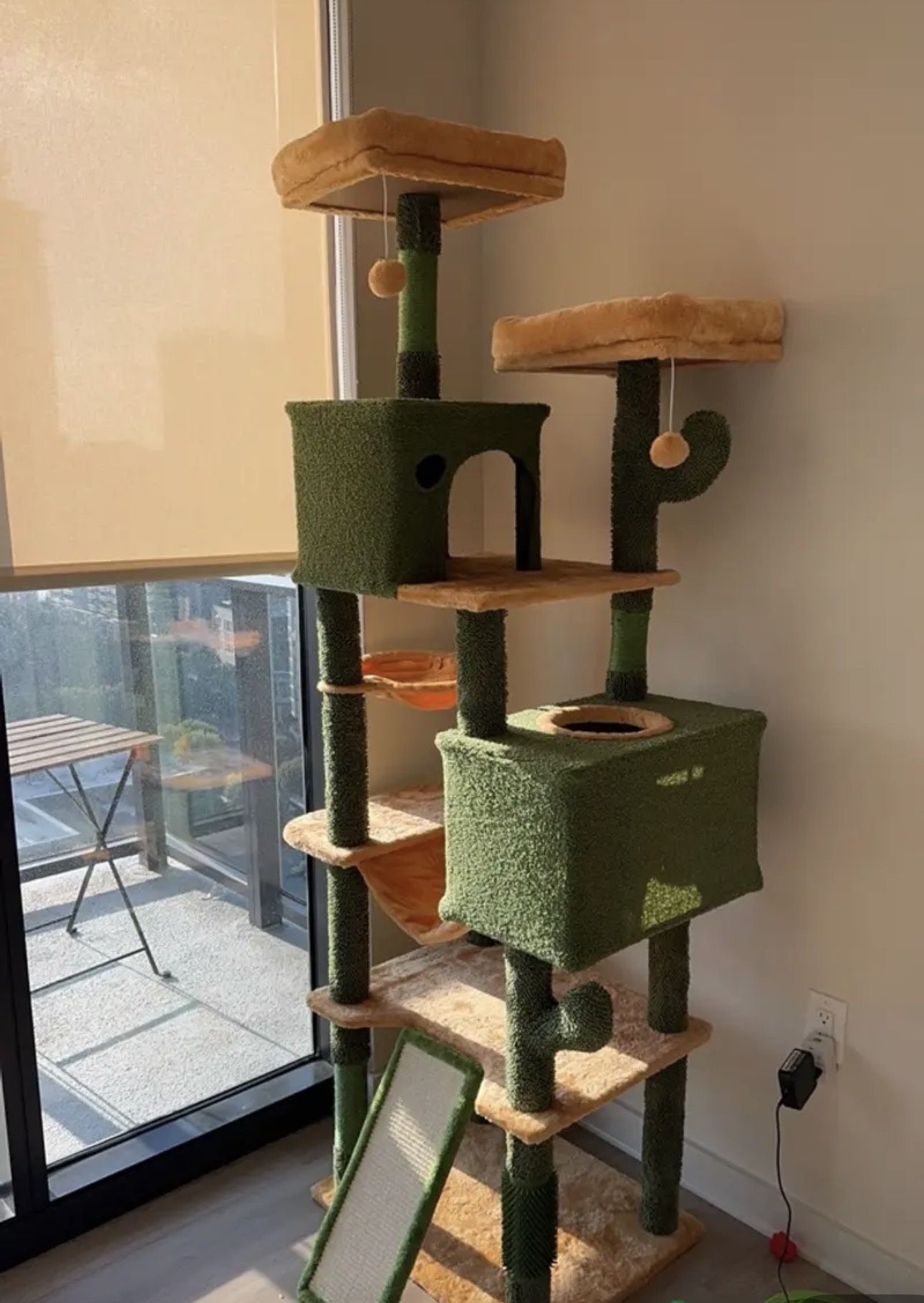 YITAHOME 76in Tall Cactus Cat Tree Tower with Self-Grooming Brush, Cute Cat Climbing Tower for Indoor Cats with Cat Condo, Plush Platform, Hammock, Si