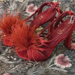 Elegant Red Feathered Sam Edelman Women's Heels