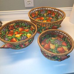 Set Of 3 Woven Fruit Baskets 