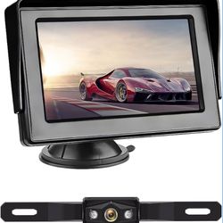 Backup Camera System for Car Truck, 4.3" HD Monitor + Reverse Rear Camera with Night Vision 110° Wide Angle, IP69 Waterproof License Plate Camera 