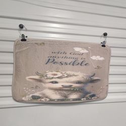 Cute Highland Cow "With God Anything Is possible mat 30.5 x 19 inches 
New without tag 
Very soft