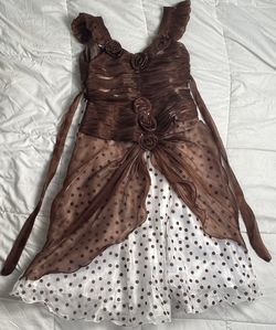 Brown&White Poca Dot Floral Event Dress