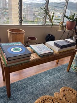 Woven Seagrass Wood Bench