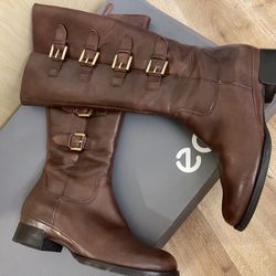 ECCO 4 Buckles Leather Riding BOOTS  
