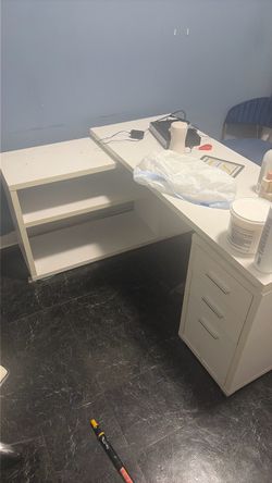 White L-Shaped Desk with Drawers