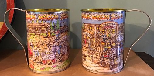 Like New Set of Collectible Tin Chuck Wagon Soda Mugs