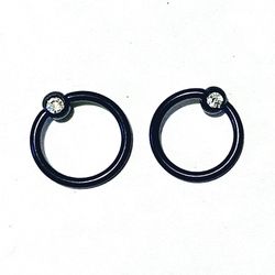 Captive Ring Gem 16g 8mm 5/16" 2pcs Black Rhinestone CZ Bead Hoop Circular