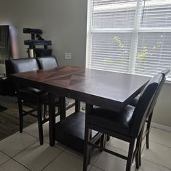 High-Top Collapsible Wooden Dining Table with 4 Rotating Bar Stools