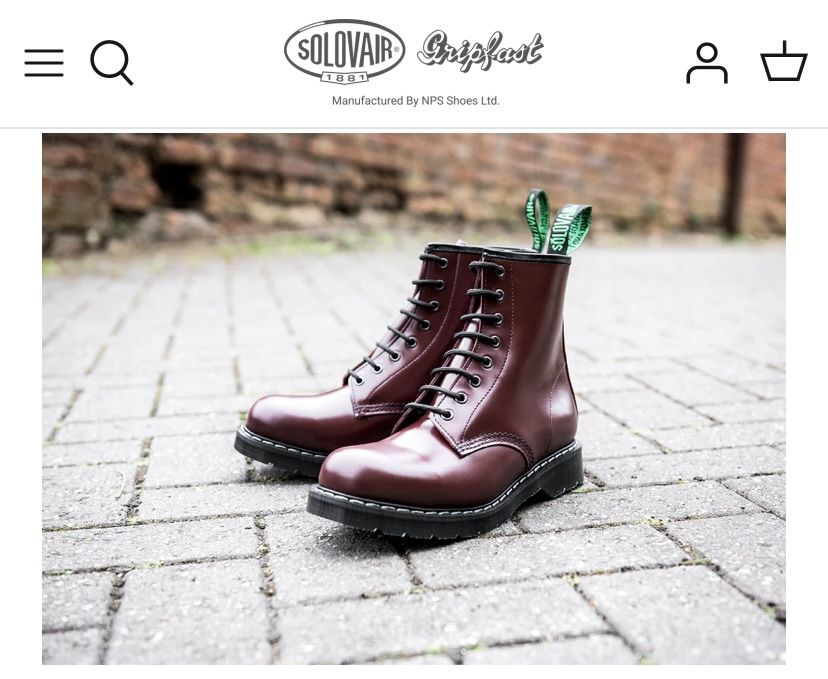 Solovair Oxblood Hi-Shine 8 Eye Derby Boot Size 11
