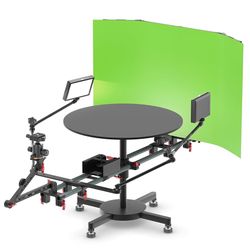 360 Video Rotating Platform,360 Spinning Camera Rig with 3-Axis Adjustable Magic Arm Video Rotating Platform 2+1 Lighting System Photography Turntable