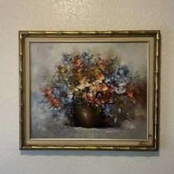 Vintage 22 X 26” Oil Painting Vase of Flowers Signed Guenther Gold Frame