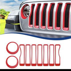 9PCS Red Grille Inserts & Headlight Covers for 2018-2023 Jeep Wrangler JL Sport