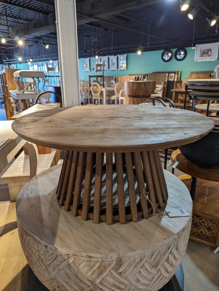 Round wooden coffee table