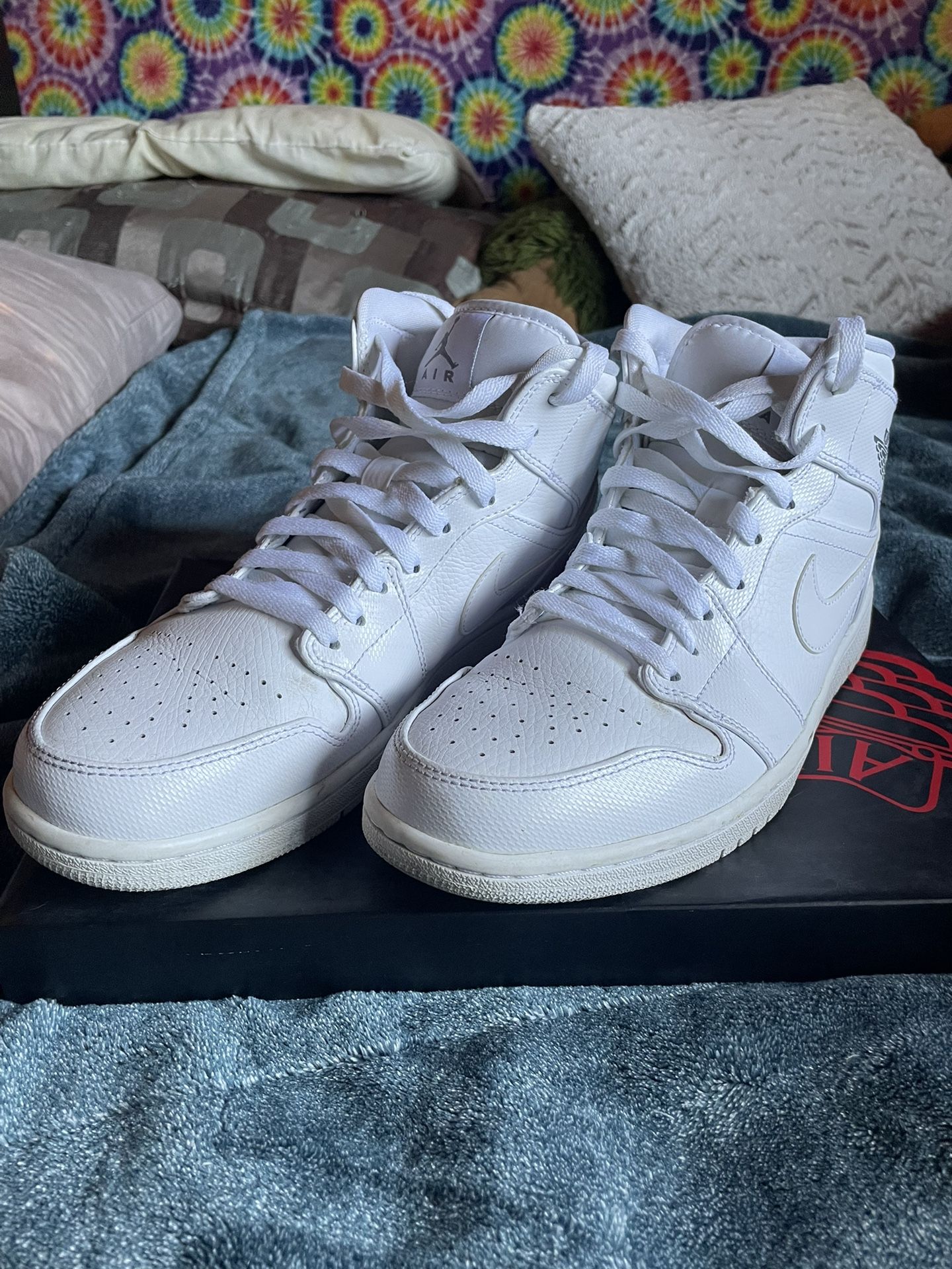 Triple white Jordan 1 Mid top Size 10