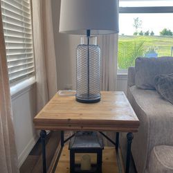 Wooden Table With Lamp