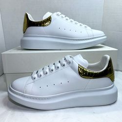 NEW ALEXANDER MCQUEEN OVERSIZED LEATHER SNEAKERS WHITE/GOLD SZ 43/10