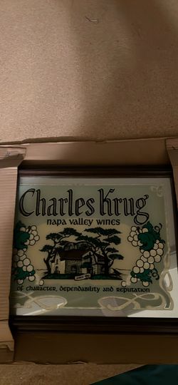 Vintage Charles Krug Napa Valley Wine Mirror Bar Sign – Framed Winery Decor
