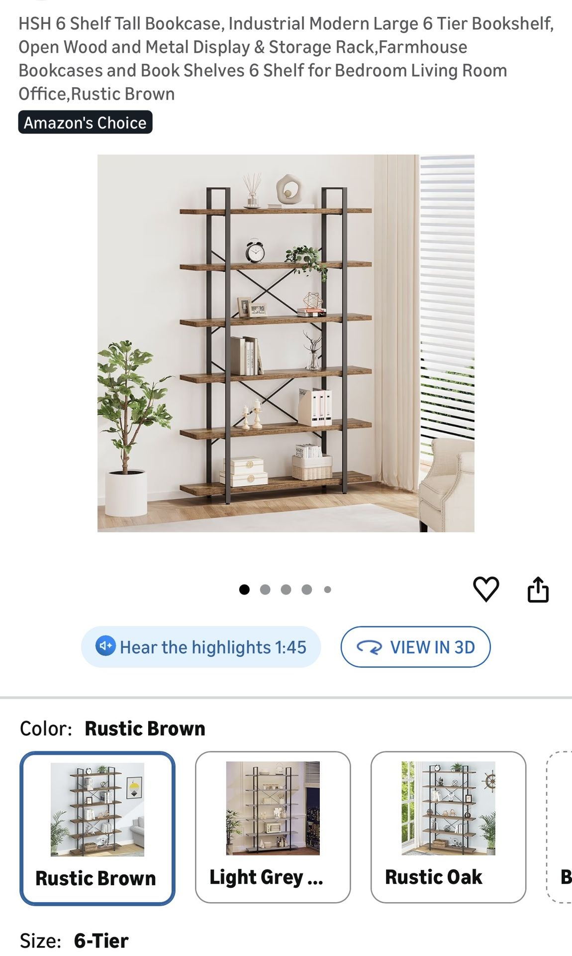 6 - Tier Rustic Brown Bookshelf Never Assembled!