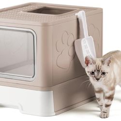 Covered Cat Litter Box with Scoop – E15