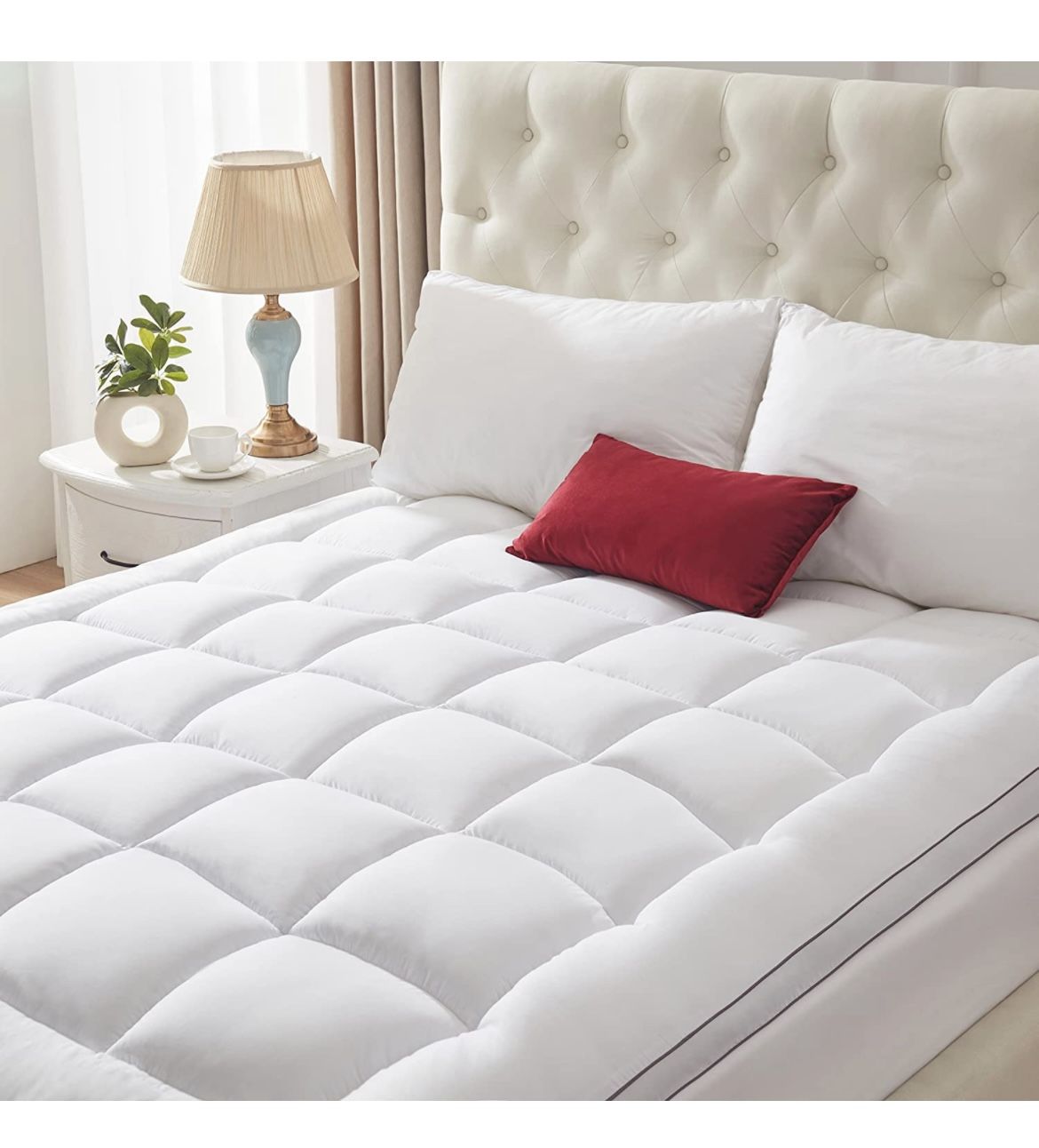 Warm Mattress Topper Queen SizeSoft Quilted Fitted Mattress Pad Cover Plush Soft Pillowtop with Elastic Overfilled Down Alternative Filling(8 21”Dee