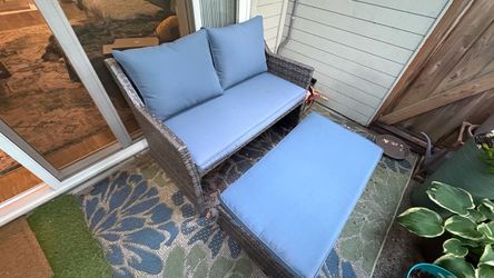 Outdoor Wicker Loveseat with Ottoman and storage
